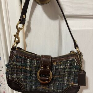 Coach Brown and Green Tweed Shoulder Bag